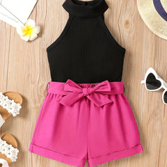 Girls Halter Ribbed Top & Shorts Set for Summer Holiday