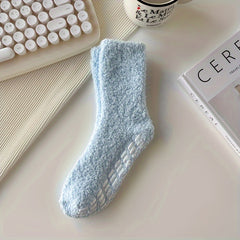 3 Pairs Solid Fuzzy Socks Warm Mid Tube Women's Stockings