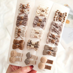 10pcs Princess Hair Accessories Gift Floral Plaid Polka Dot Bow Hair Clips