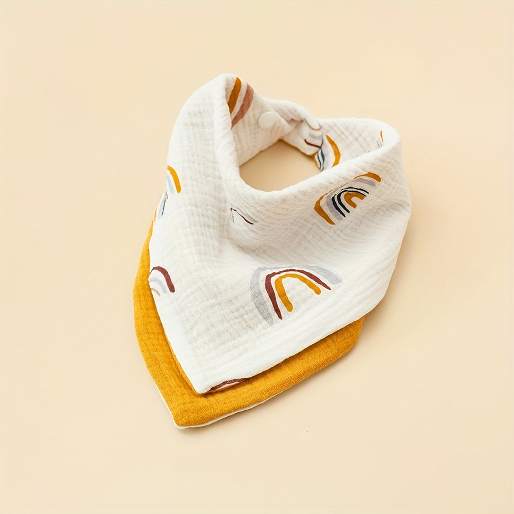 2pcs Baby Cotton Gauze Feeding Bibs 6-12 Months Multicolor Triangle Scarf