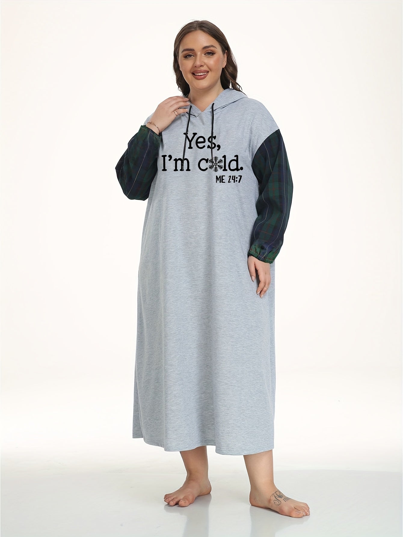  Snowflake Slogan Print Hooded Sleep Dress