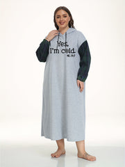  Snowflake Slogan Print Hooded Sleep Dress