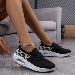 Leopard Print Chunky Sneakers Lightweight Slip-on Casual Shoes