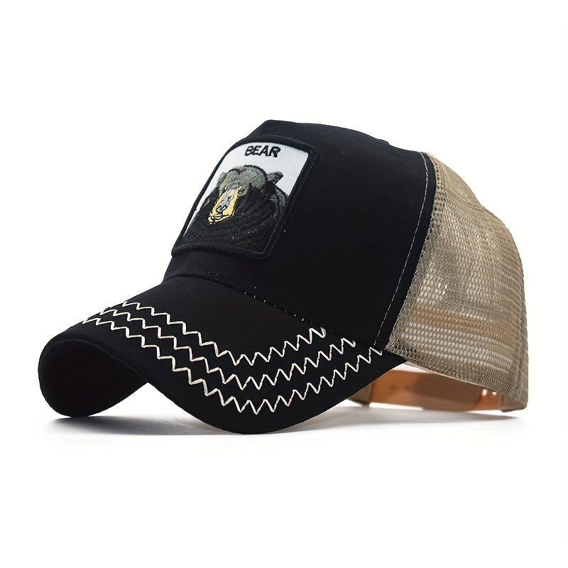Bear Embroidery Patch Trucker Hat Unisex Animal Pattern Baseball Cap
