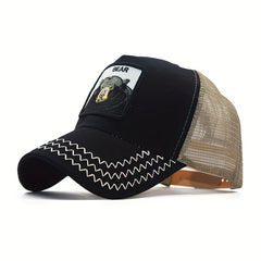Bear Embroidery Patch Trucker Hat Unisex Animal Pattern Baseball Cap