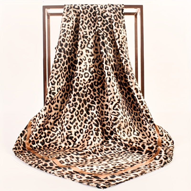 Leopard Print Square Scarf Classic Shawl Women Silk Head Wrap Vintage