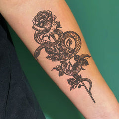 Waterproof Floral & Snake Temporary Tattoos Lasts 12-14 Days