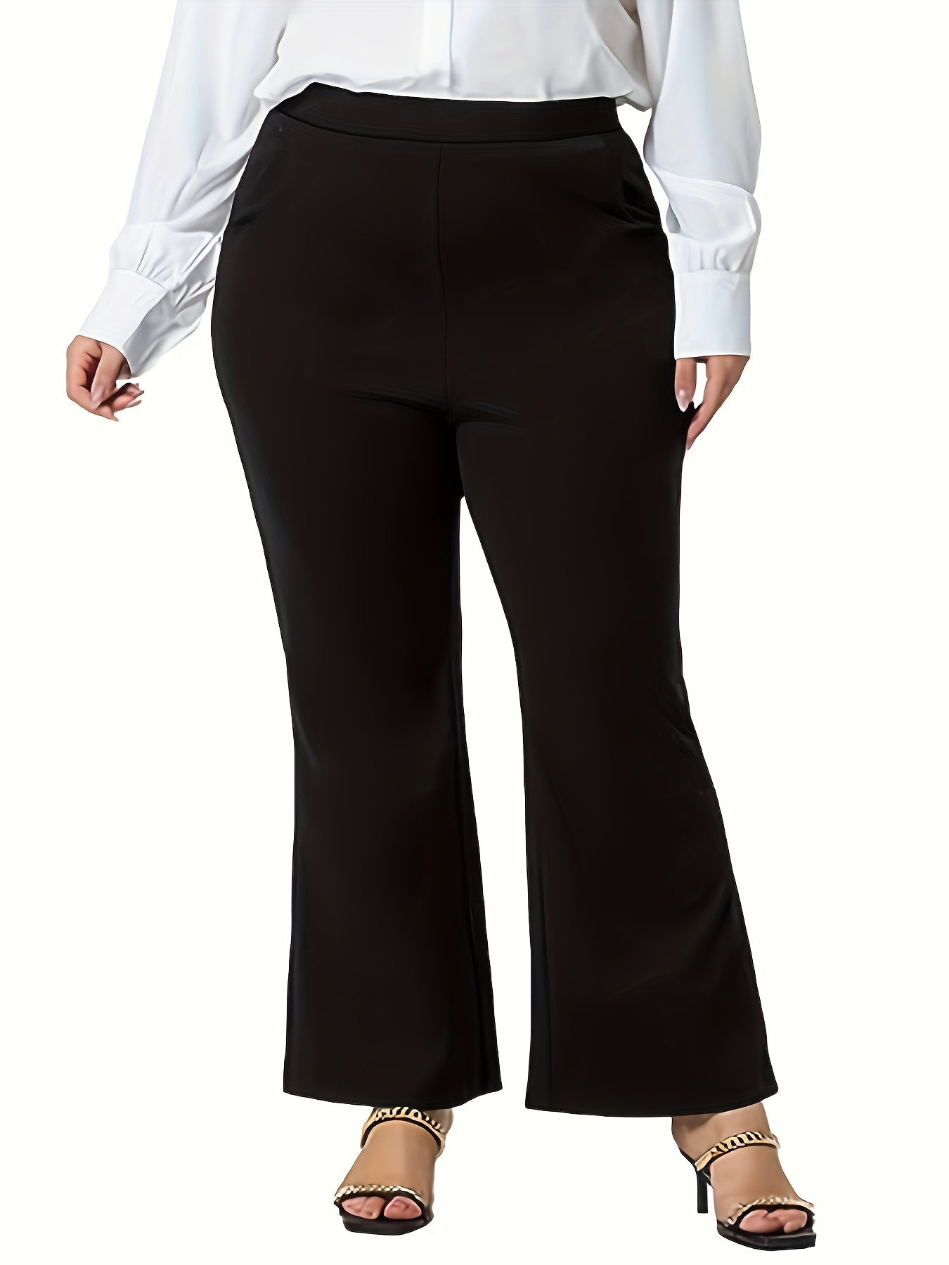  Solid High Rise Flared Leg Trousers