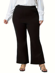  Solid High Rise Flared Leg Trousers