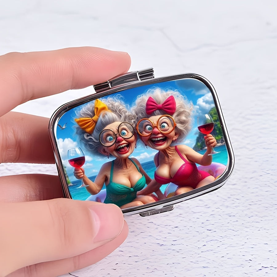 Grandma Pill Organizer Metal Dual Compartment 1pc