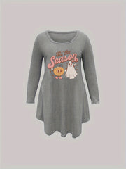  Halloween Nightdress Pumpkin Ghost Print Long Sleeve Sleep D