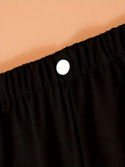  Wide Leg Trousers High Rise Elastic Button Detail