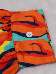  Colorblock Print V Neck Top