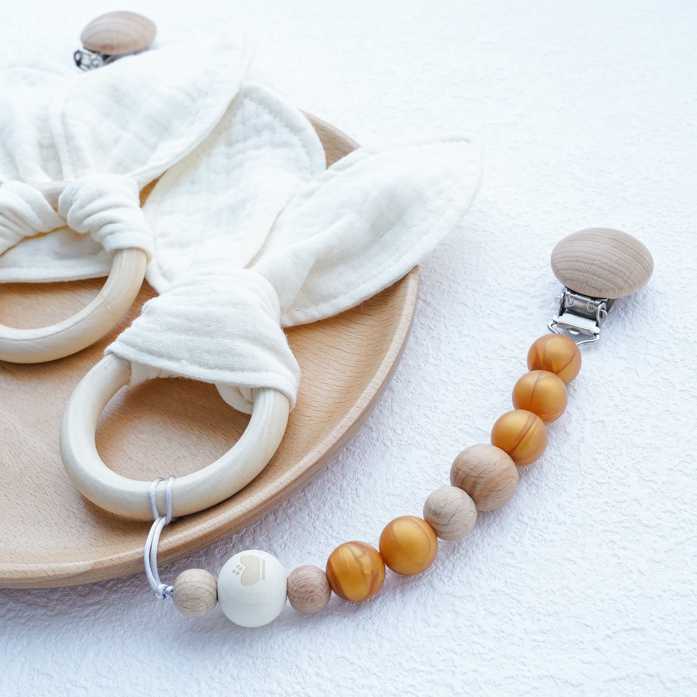 Baby Chewable Maple Wooden Teething Toy & Pacifier Accessories Set