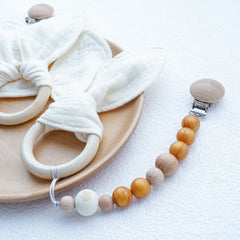 Baby Chewable Maple Wooden Teething Toy & Pacifier Accessories Set