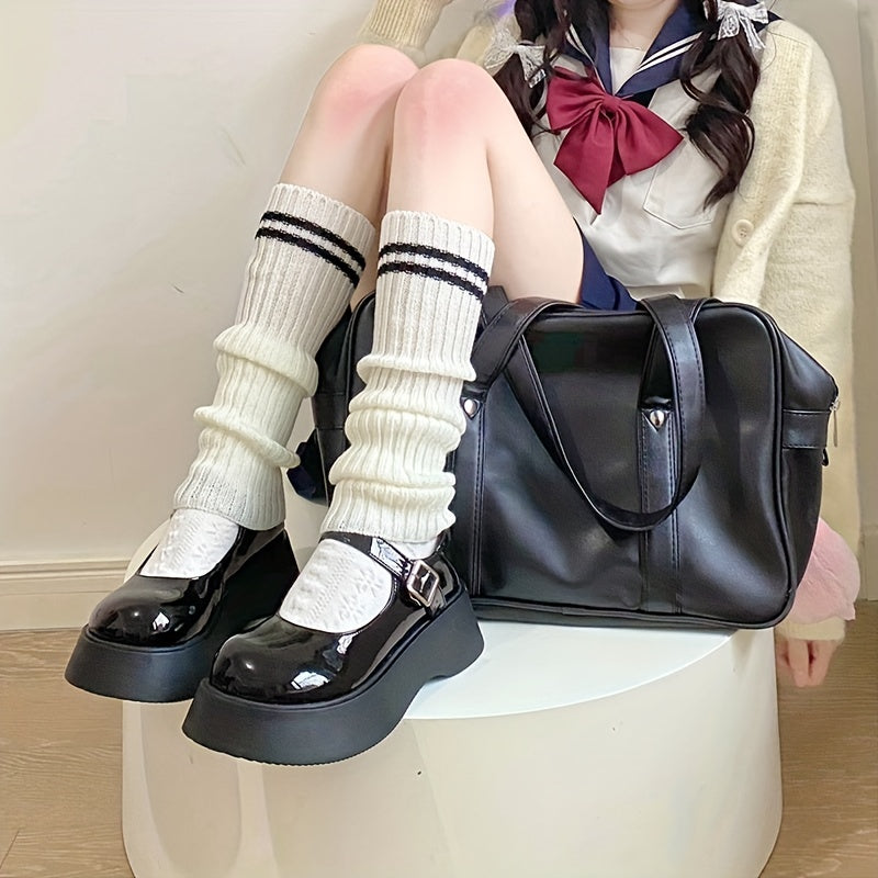Striped Knitted Leg Warmers Colorblock Knee High Socks