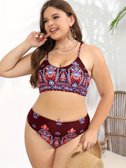  Boho Swimsuit Set Women's Plus Floral Print Top & Panty Two Piece Set