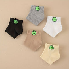 5 Pairs Frog Print Socks Crew Short Comfy Stockings Women's Hosiery