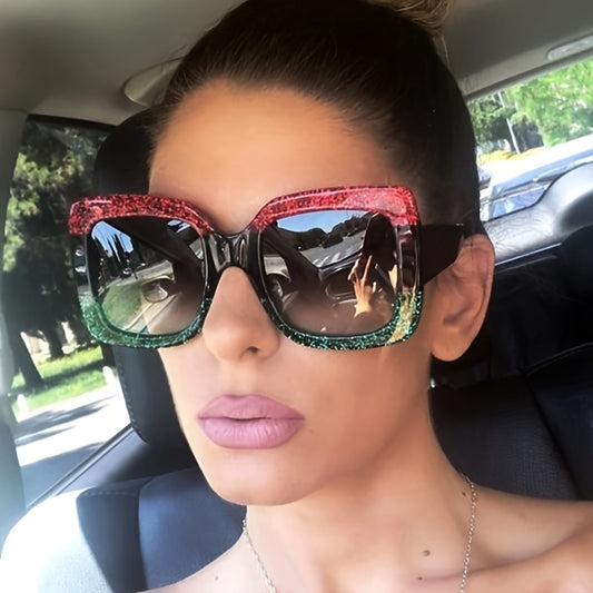 Oversize Cat Eye Block Shinning Frame Sunglasses UV Protection
