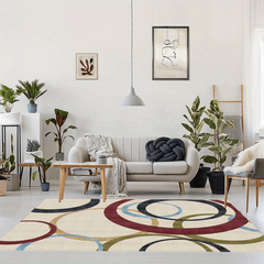 Modern Red Circle Pattern Area Rug Non Slip