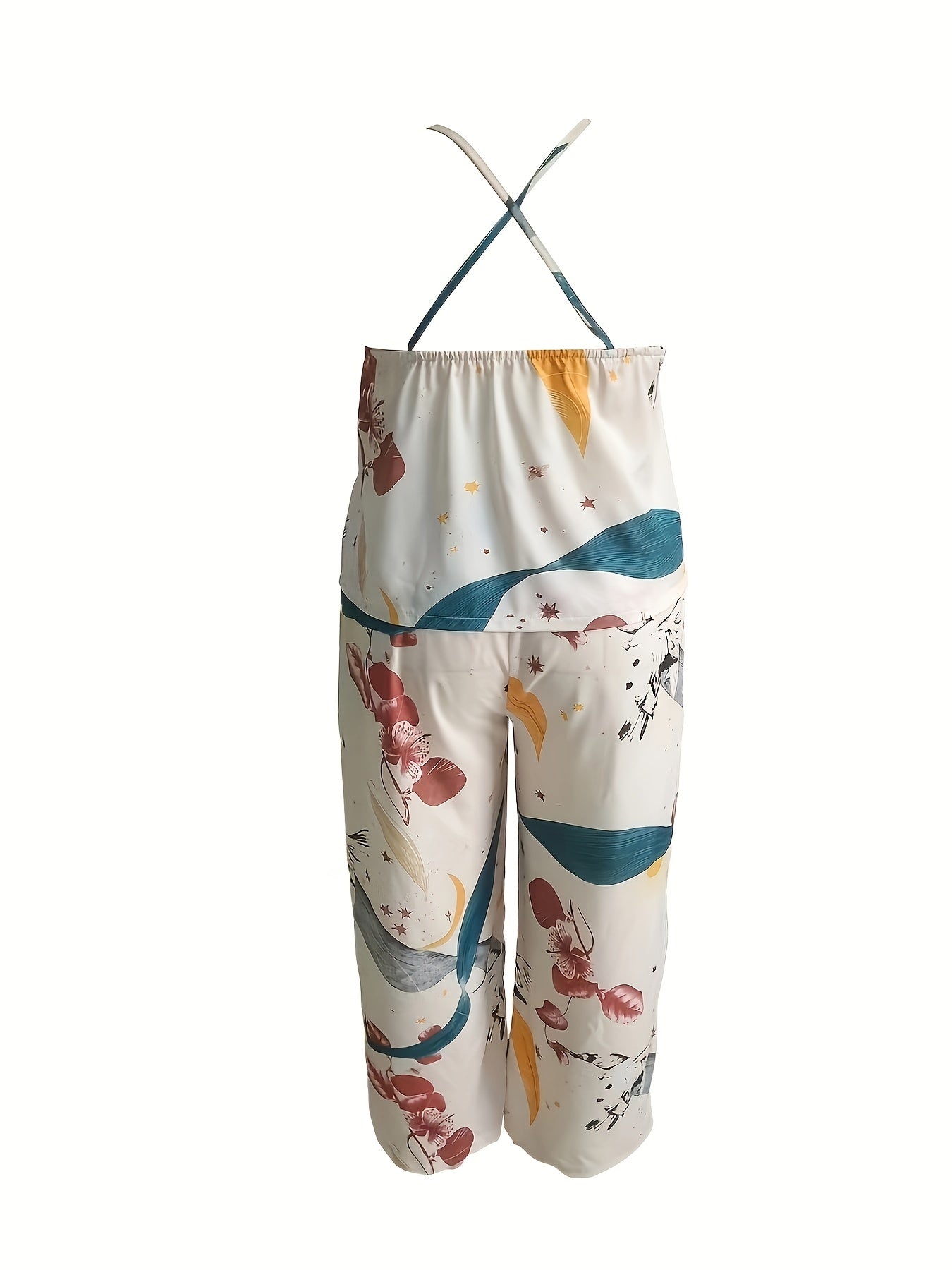  Boho Loungewear Set Floral V-Neck Cami Top & Pants Pajama Set
