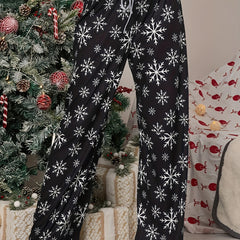 Women's Plus Snowflake Print Drawstring Elastic Waist Loose Trousers