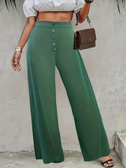  Pants Women's Plus Elastic Button High Rise Wide Leg Trousers