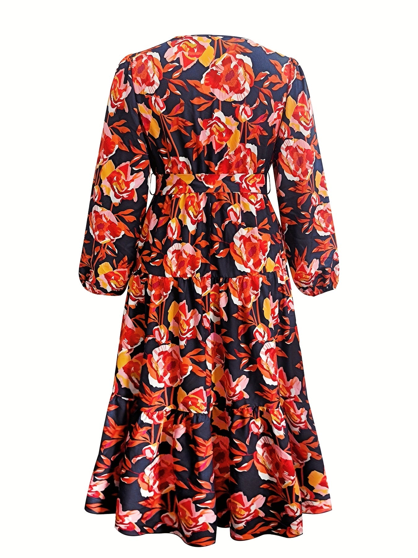 Floral Maxi Dress Lantern Sleeve Belted
