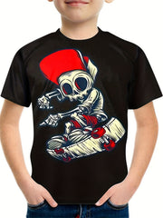 Skateboard Player Skull Graphic Tee Kids Boys Girls 3D Print Casual T-shirt