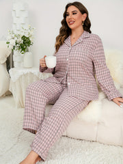  Plaid Print Long Sleeve Pajama Set for Women