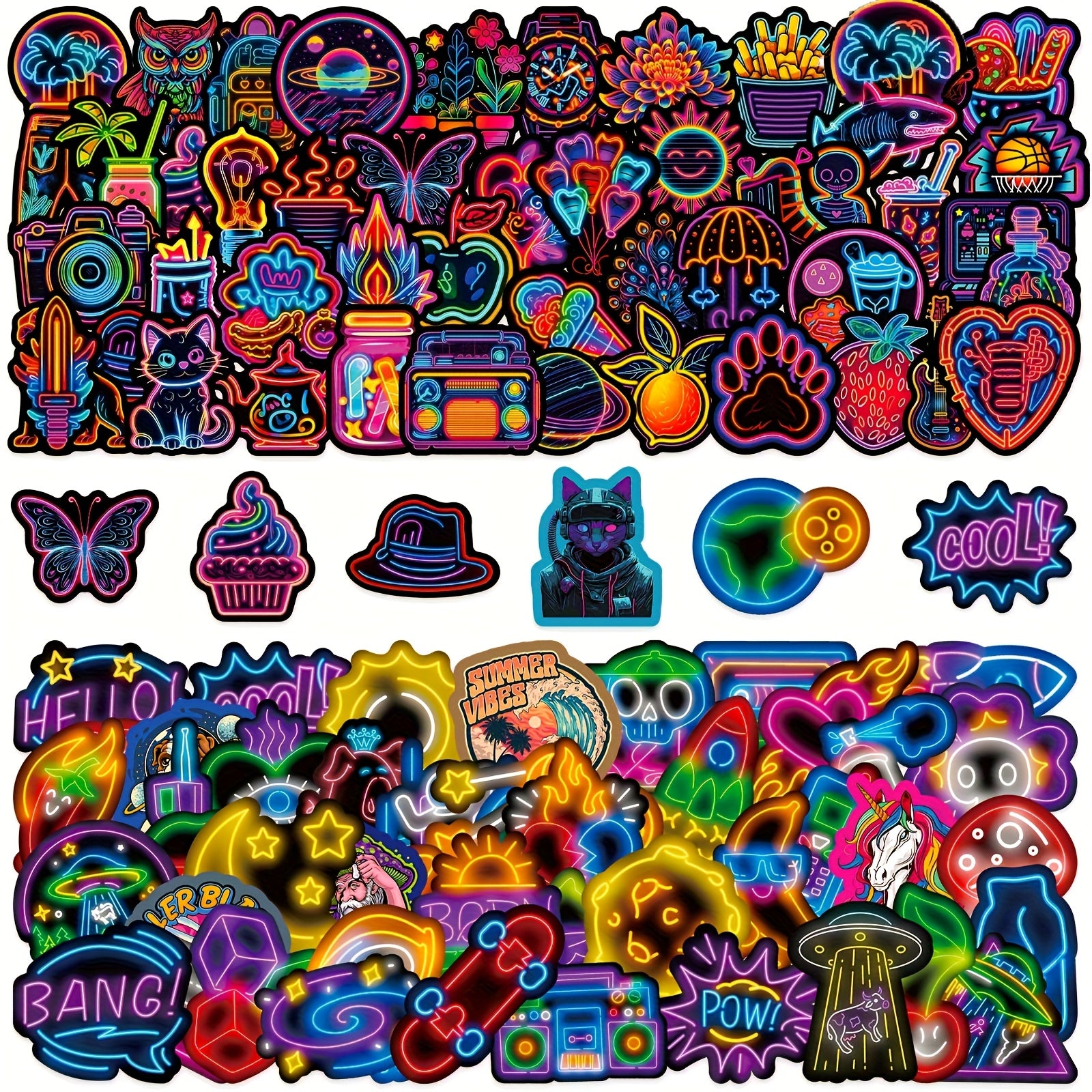 100pcs Neon Mix & Match Fluorescent Stickers | Night Graffiti Stickers