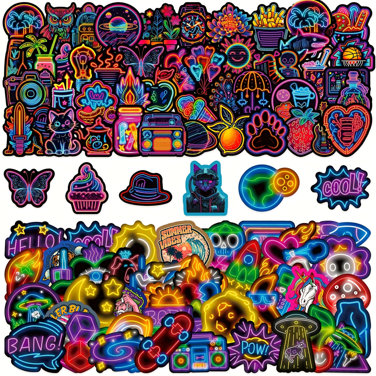 100pcs Neon Mix & Match Fluorescent Stickers | Night Graffiti Stickers