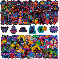 100pcs Neon Mix & Match Fluorescent Stickers | Night Graffiti Stickers
