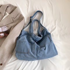 Casual Denim Shoulder Bag Large Capacity for Work Shopping