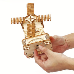 3D Wooden Windmill Puzzle Music Box Golden Mechanical Model Ideal Gift