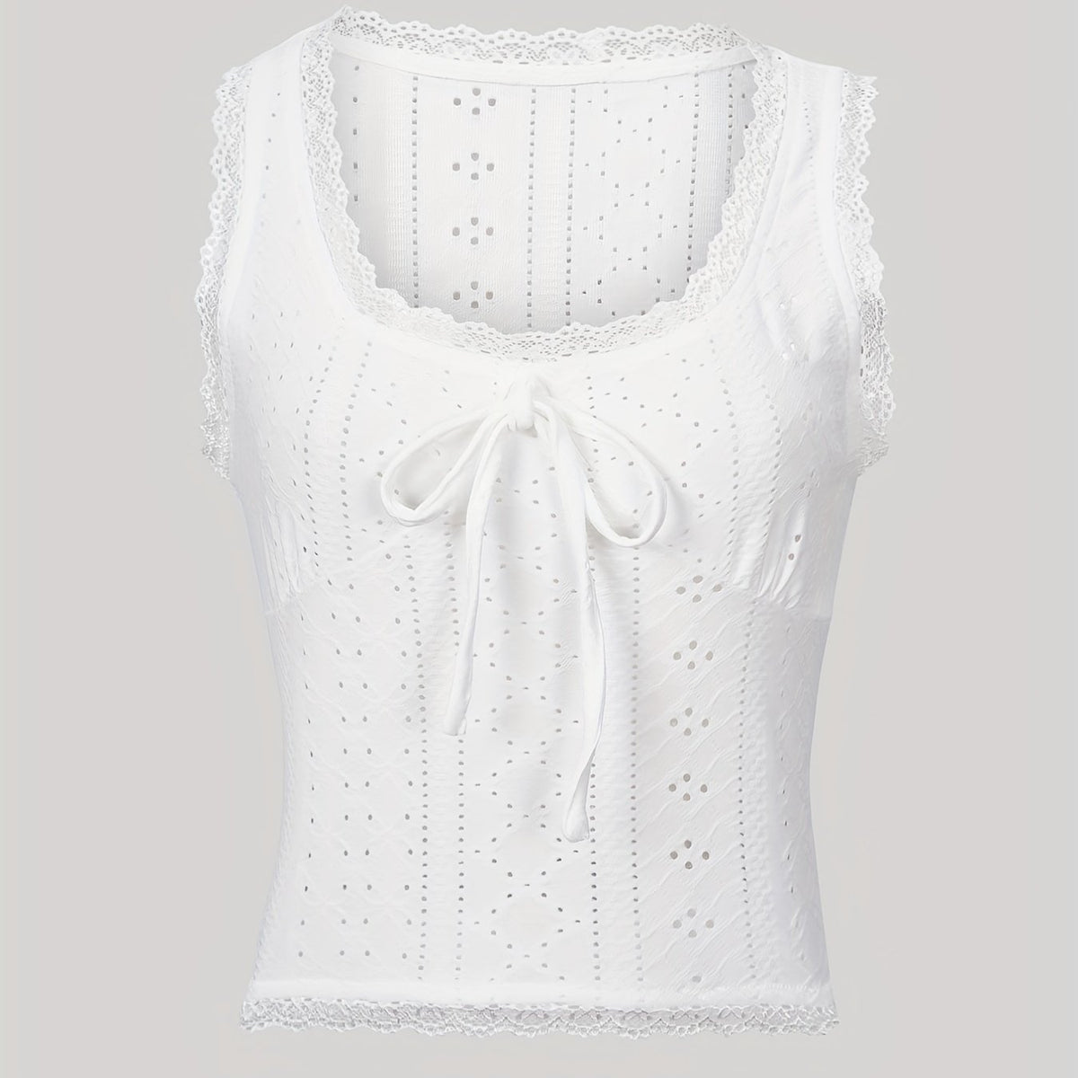 Lace Trim Tie Front Tank Top Sleeveless Casual Summer Women's Clothing