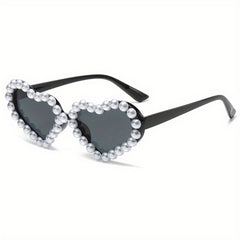 Faux Pearl Heart Sunglasses for Women Girls UV400 Sun Shades