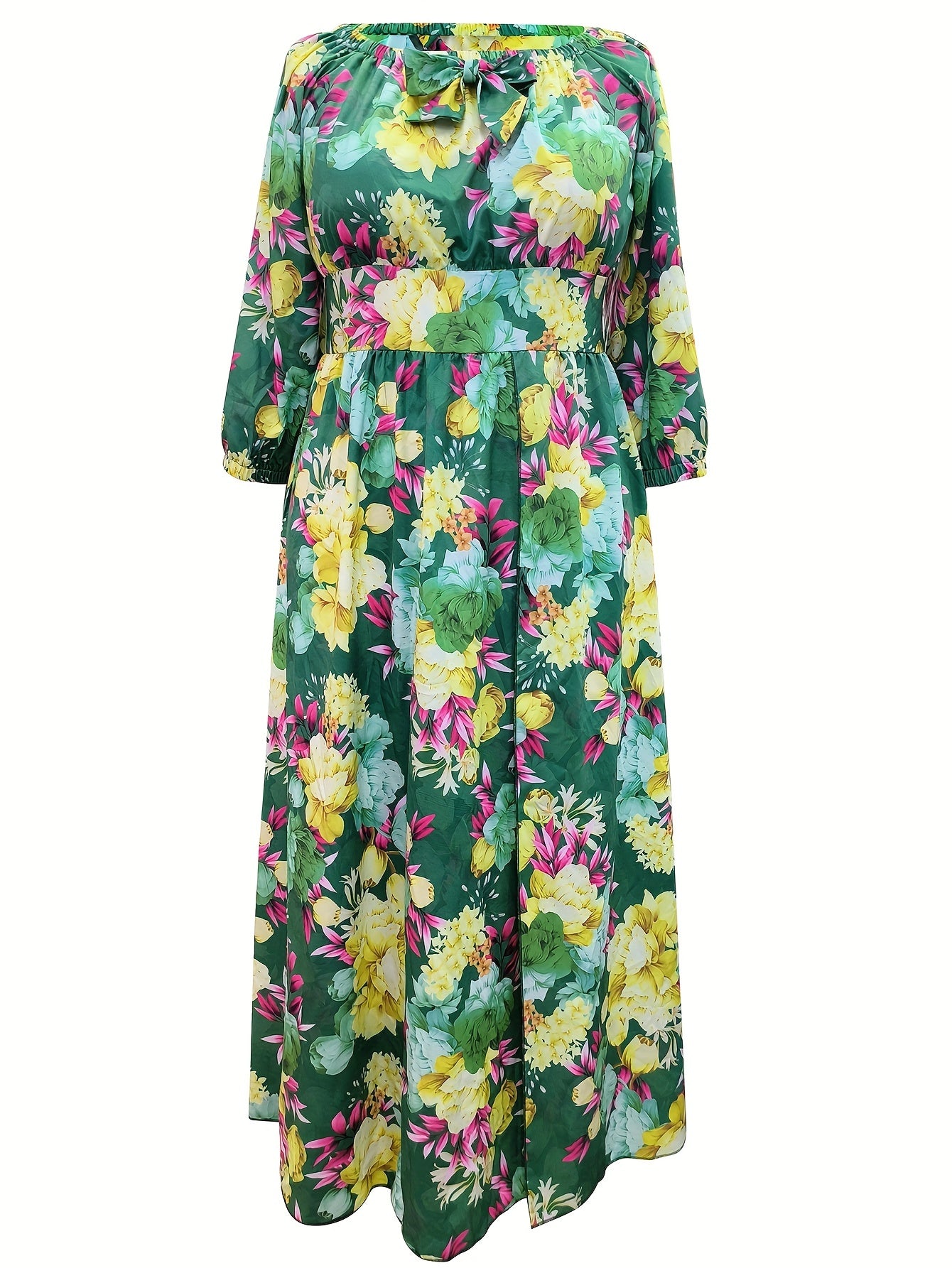 Floral Print Off Shoulder Boho Dress V Neck Thigh Slit