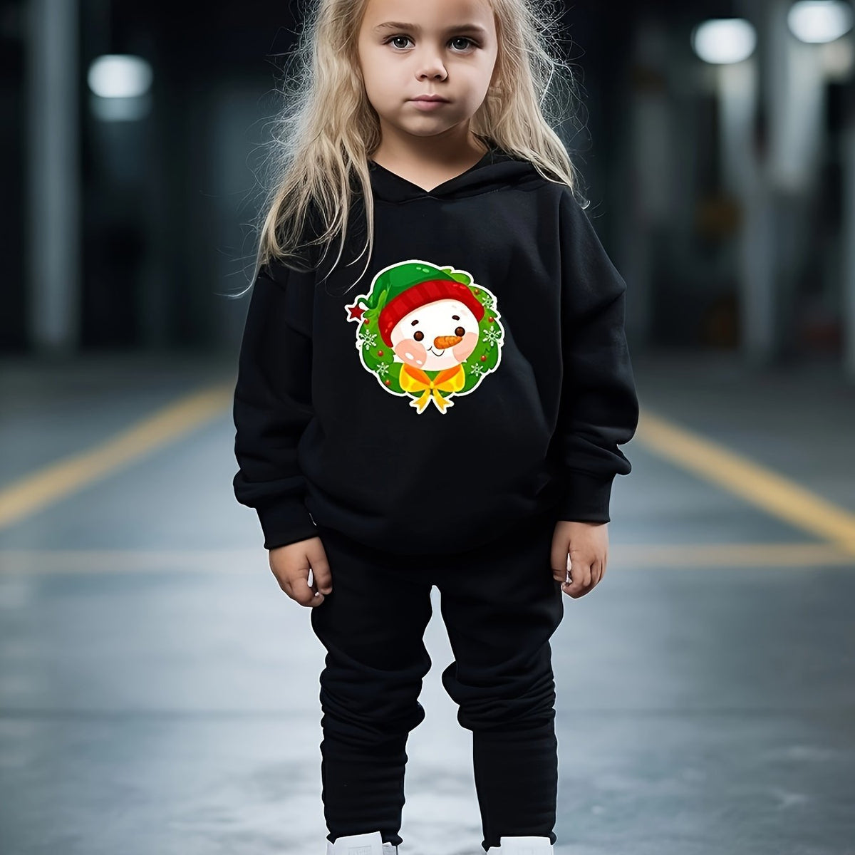 Christmas Snowman Print 2pcs Kids Hoodie Jogger Set
