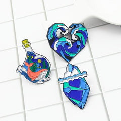 Ocean Heart Light Bulb Glass Bottle Brooch