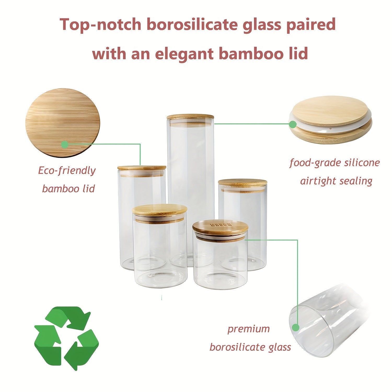 5pcs Glass Candy Jars with Bamboo Lids Airtight Containers for Spices Nuts Cooki