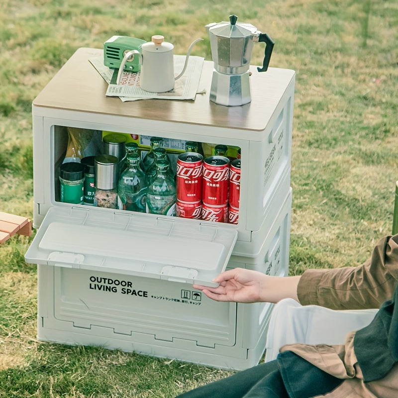 Large Capacity Folding Box with Wooden Lid for Outdoor Camping Storage