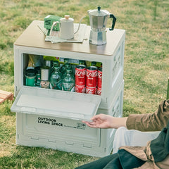 Large Capacity Folding Box with Wooden Lid for Outdoor Camping Storage
