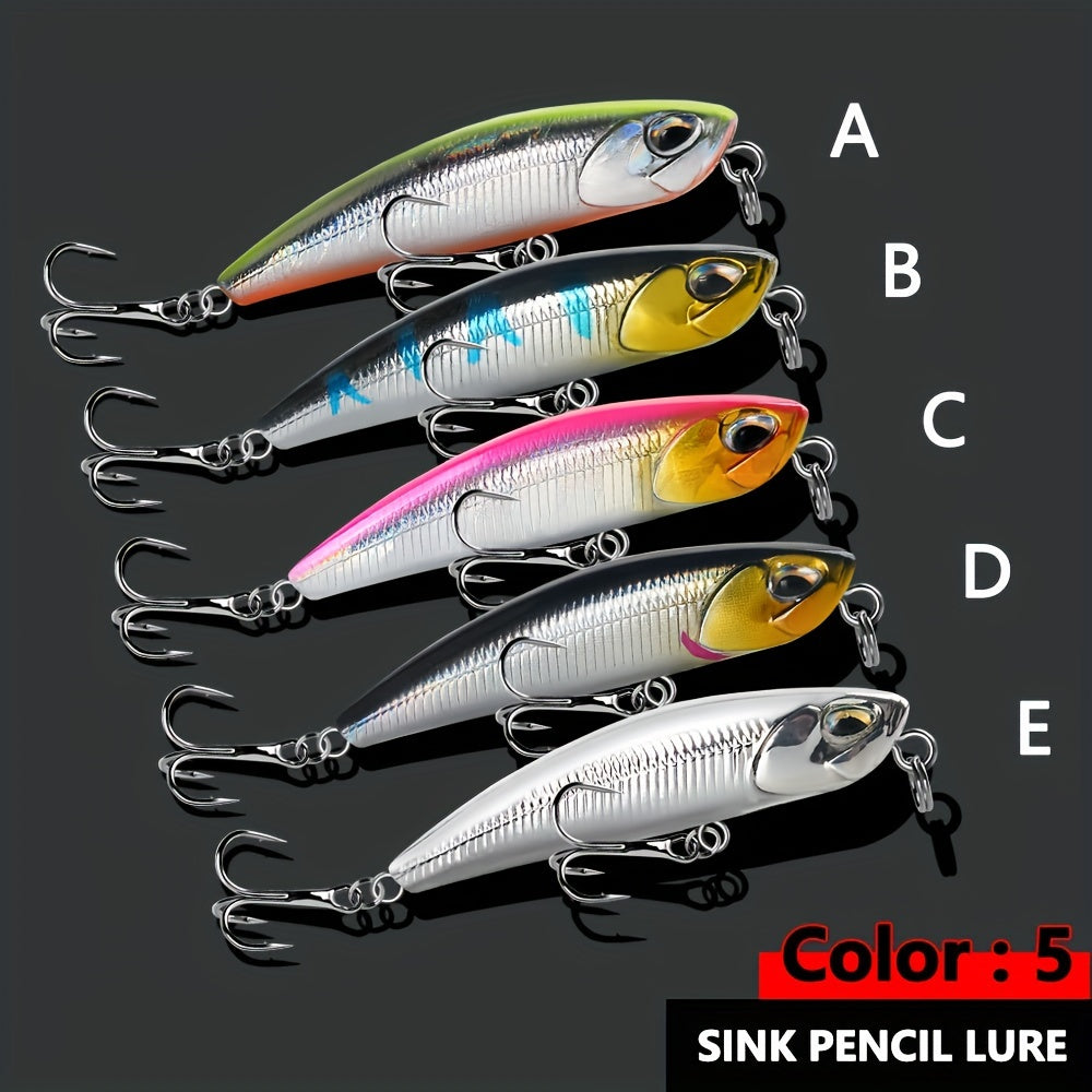 5pcs Sinking Pencil Fishing Lure Hard Bait With Treble Hook