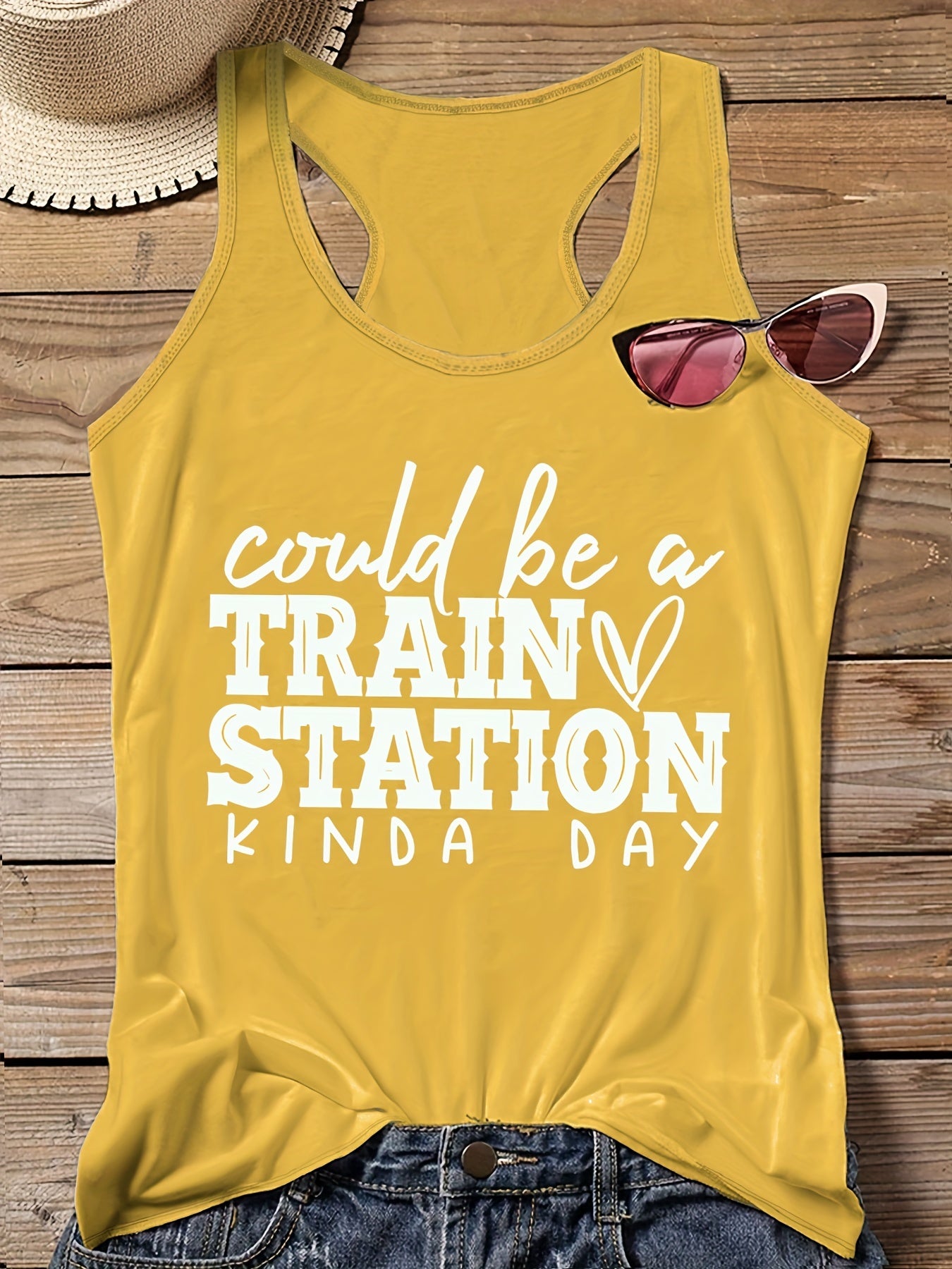 Women's Slogan Print Tank Top Round Neck Vest