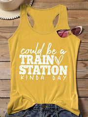  Women's Slogan Print Tank Top Round Neck Vest