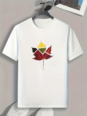 Leaf Pattern Print Men's Comfy Sports T-shirt for Fitness Activities