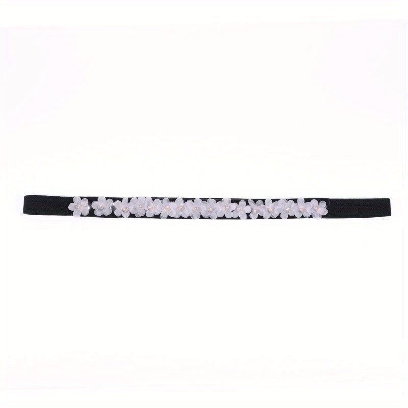 Fabric Flower Decor Thin Belt Solid Waist Belt Classic Dress Coat Girdle