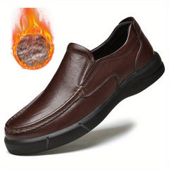 Men's No Tie Leather Loafers Warm Slip-On Shoes