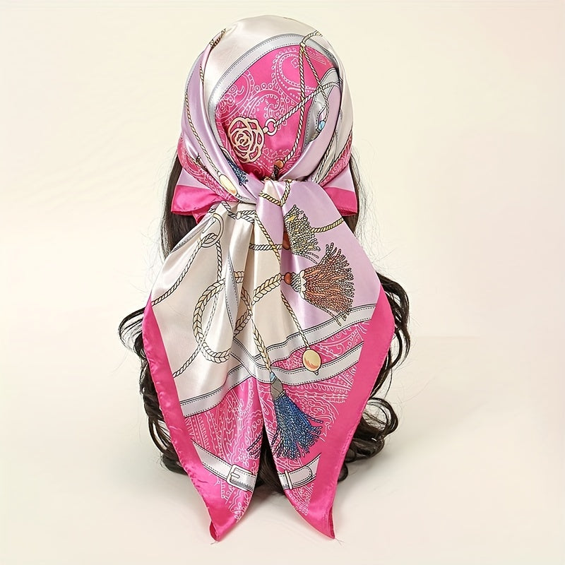 Geometric Chain Print Square Scarf Classic Satin Bandana Large Shawl